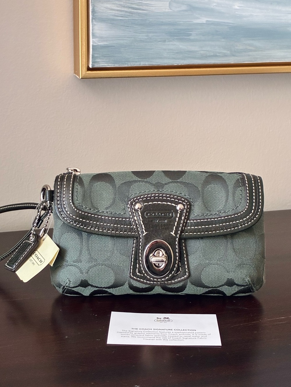 Coach Legacy Y2K Signature Jacquard Turnlock Wristlet, Forest Green / Silver